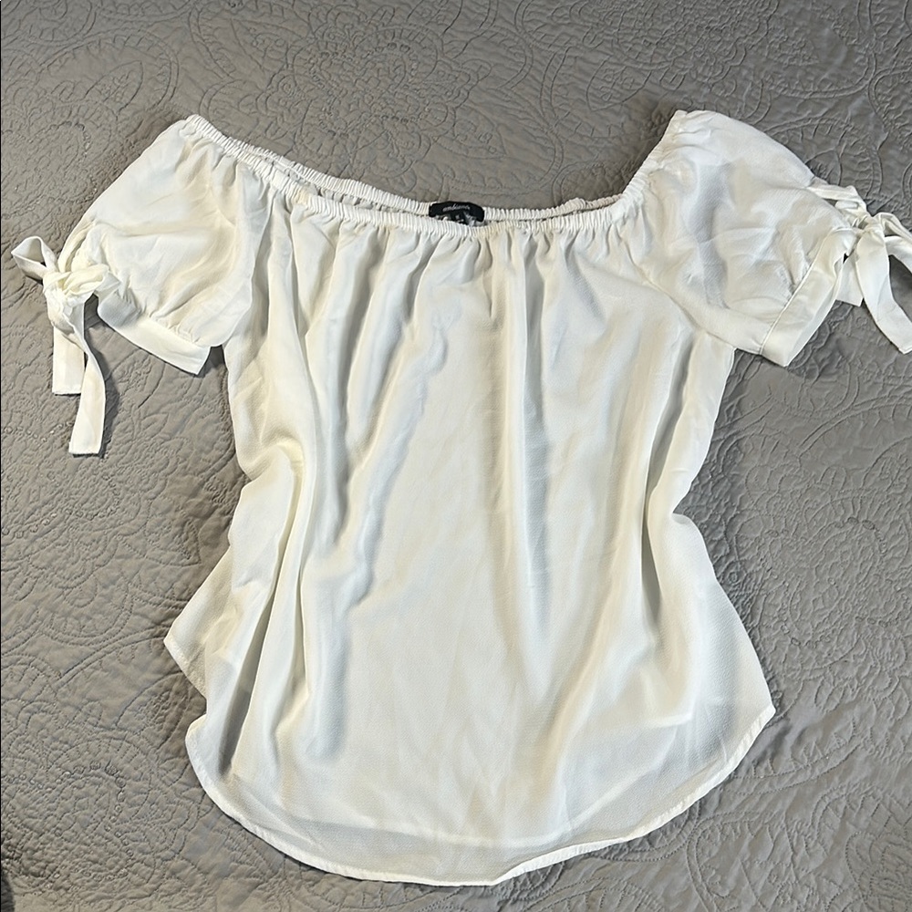Ambiance White Puff Sleeve Tie Front Blouse